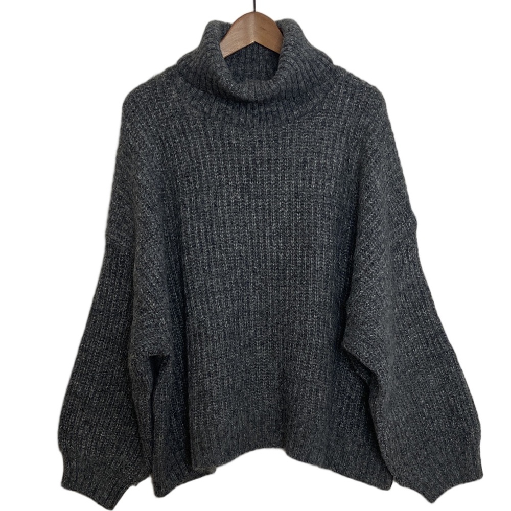 New Old Navy Sweater Womens XXL Petite Gray Turtleneck Balloon Sleeve Cozy Fuzzy